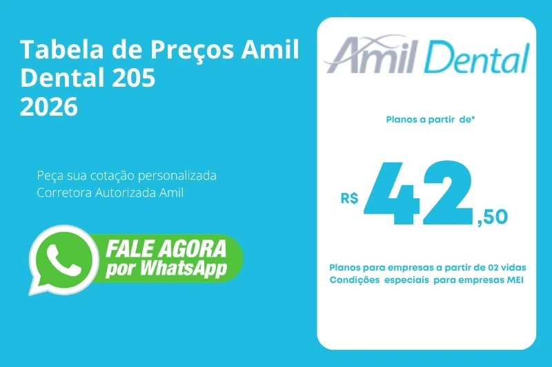 Tabela de Preços Amil Dental 205, 2026