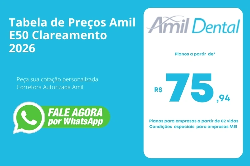 Tabela de Preços Amil E50 Clareamento 2026