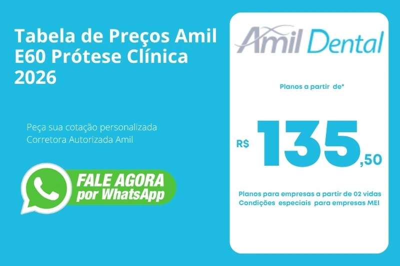 Tabela de Preços Amil E60 Prótese Clínica 2026