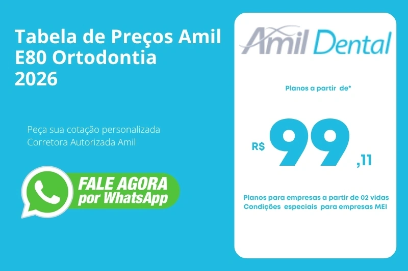 Tabela de Preços Amil E80 Ortodontia 2026