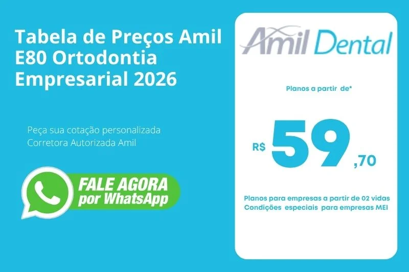 Tabela de Preços Amil E80 Ortodontia Empresarial 2026